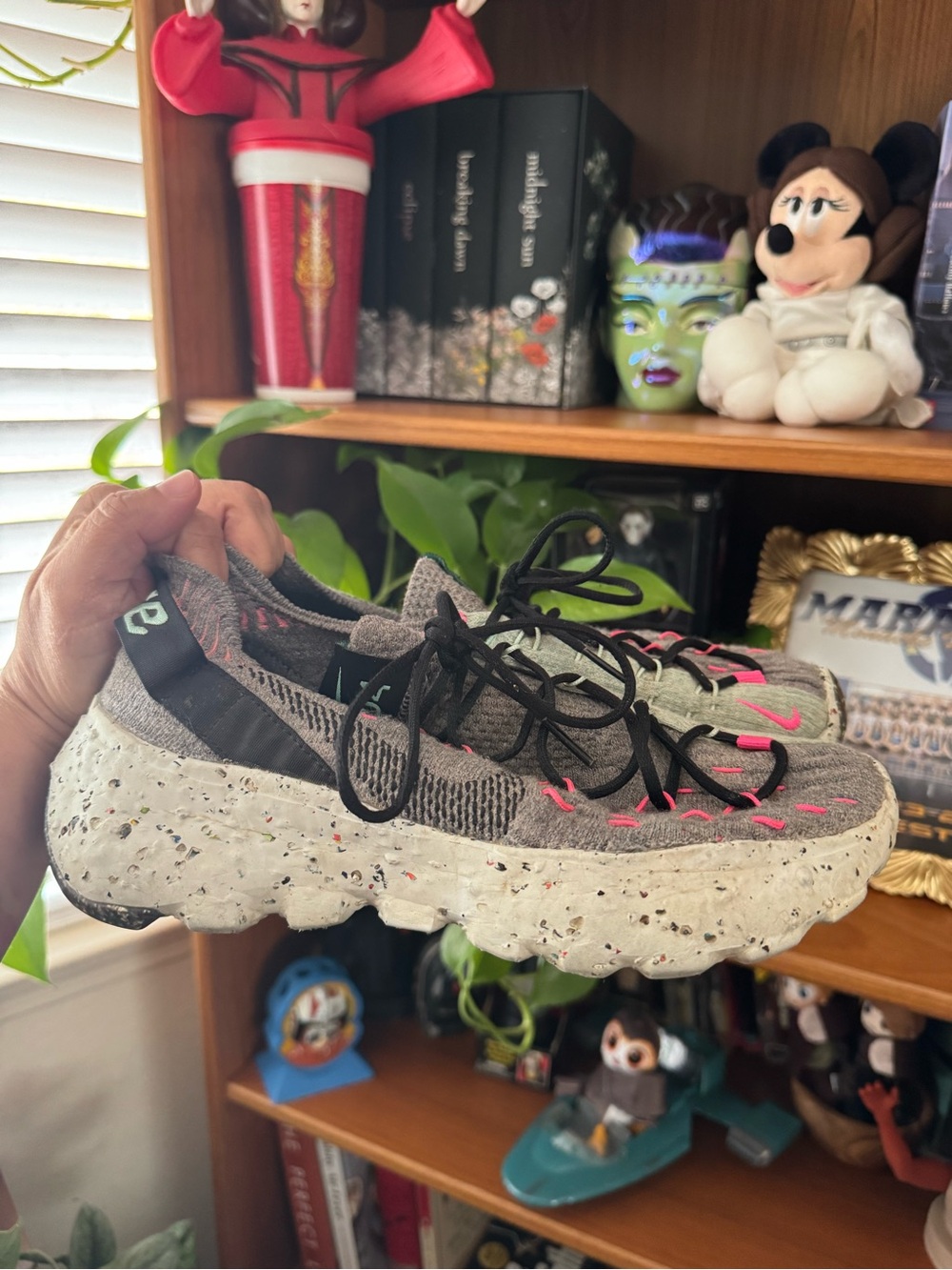 Nike Grey Knit Slip-On Sneakers with Pink Accents